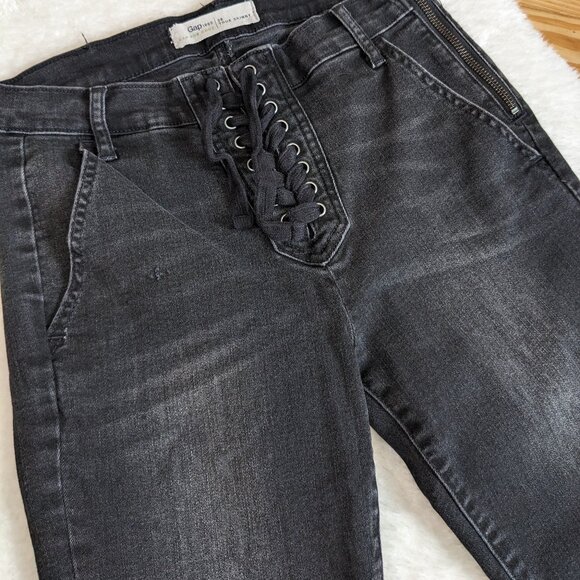 GAP Lace Fly Side Zip Skinny Jeans in Faded Black - Picture 5 of 13
